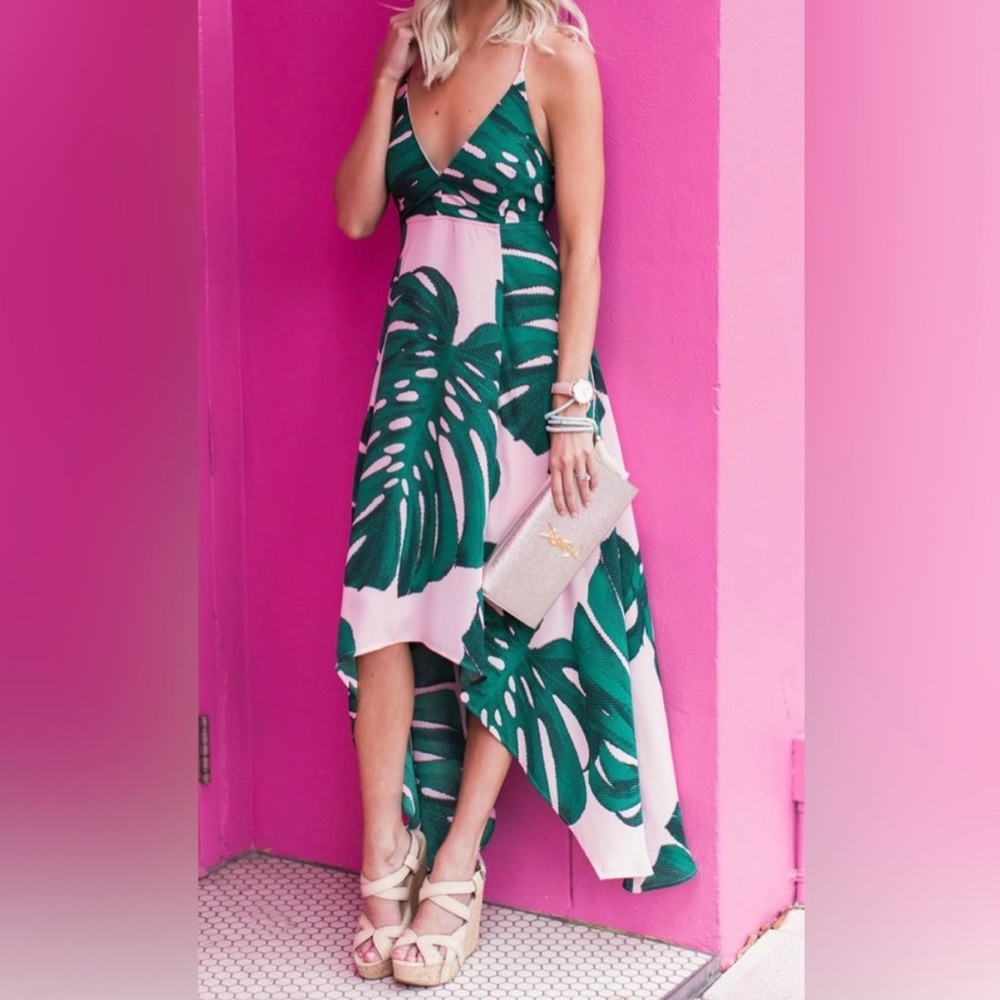 Express Palm Print Asymmetrical Dress